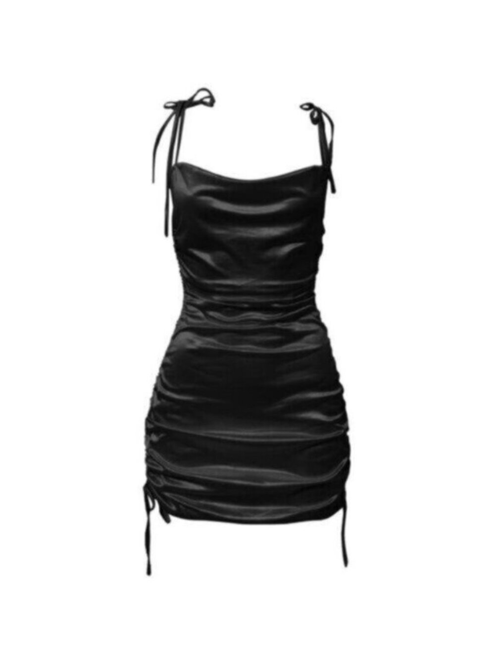 Leau Cabo Mini Dress L NEW Black Satin Adjustable Cocktail Party Cowl Neck